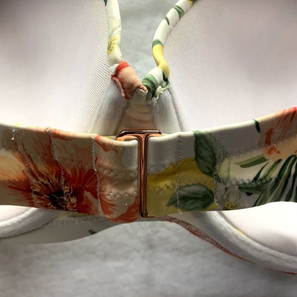 Shade & Shore Bikini Top 38D Hawaiian Tropical Lemon Print Underwire Pushup - Picture 7 of 10